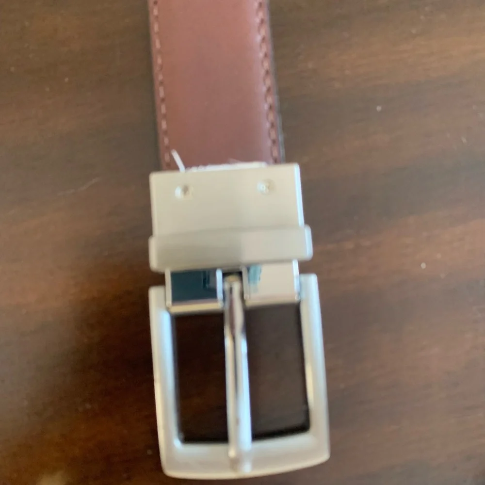 Boys Reversible Black and brown Leather Belt with Silver Buckle